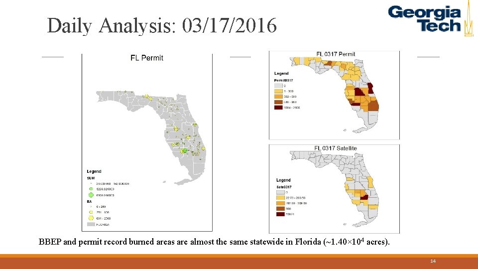 Daily Analysis: 03/17/2016 BBEP and permit record burned areas are almost the same statewide