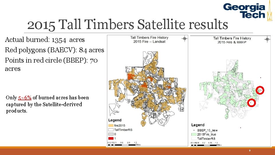 2015 Tall Timbers Satellite results Actual burned: 1354 acres Red polygons (BAECV): 84 acres