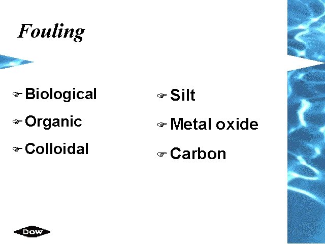 Fouling F Biological F Silt F Organic F Metal F Colloidal F Carbon oxide