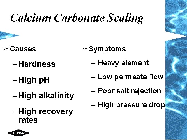 Calcium Carbonate Scaling F Causes F Symptoms – Hardness – Heavy element – High