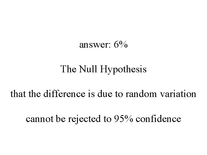 answer: 6% The Null Hypothesis that the difference is due to random variation cannot