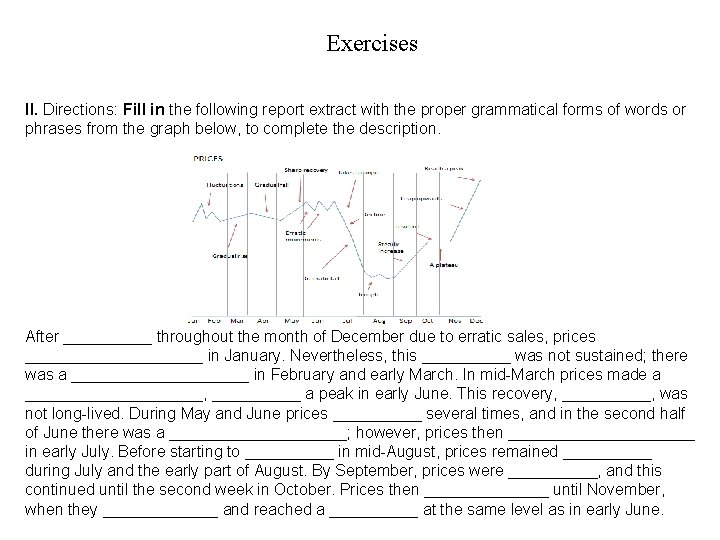 Exercises II. Directions: Fill in the following report extract with the proper grammatical forms