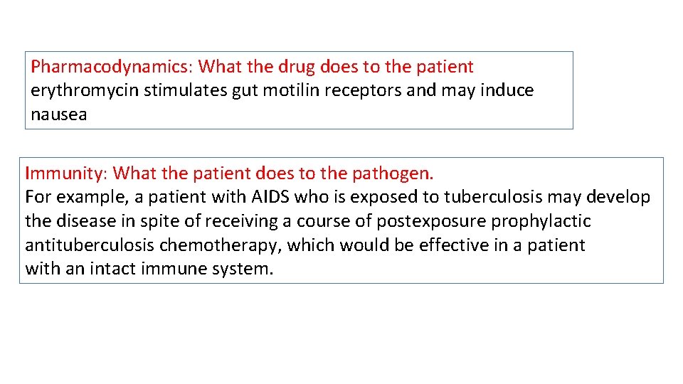 Pharmacodynamics: What the drug does to the patient erythromycin stimulates gut motilin receptors and