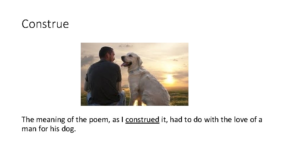 Construe The meaning of the poem, as I construed it, had to do with