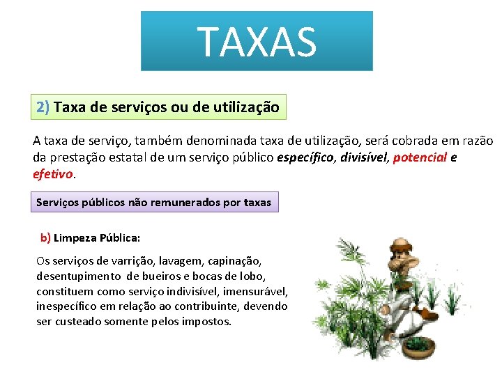 TAXAS 2) Taxa de serviços ou de utilização A taxa de serviço, também denominada