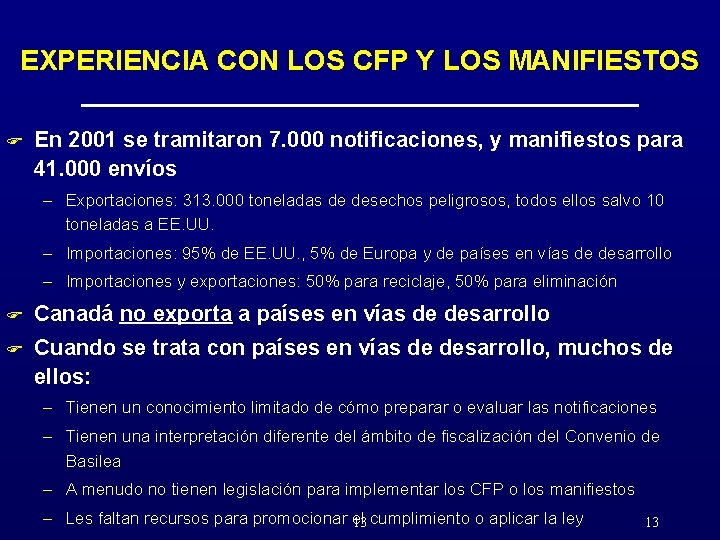 EXPERIENCIA CON LOS CFP Y LOS MANIFIESTOS F En 2001 se tramitaron 7. 000