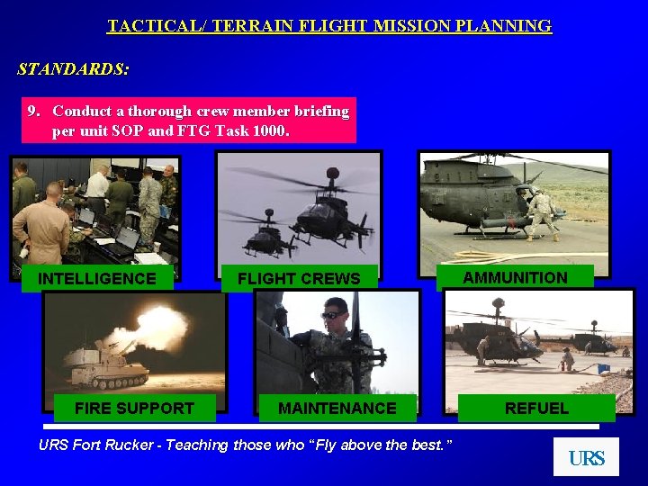 TACTICAL/ TERRAIN FLIGHT MISSION PLANNING STANDARDS: 9. Conduct a thorough crew member briefing per