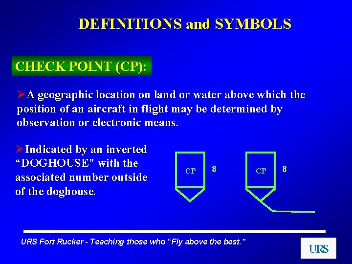 DEFINITIONS and SYMBOLS CHECK POINT (CP): ØA geographic location on land or water above