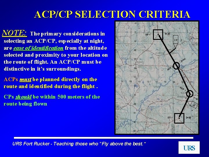 ACP/CP SELECTION CRITERIA NOTE: The primary considerations in selecting an ACP/CP, especially at night,