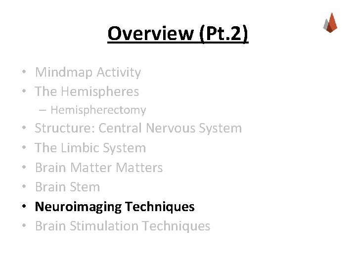 Overview (Pt. 2) • Mindmap Activity • The Hemispheres – Hemispherectomy • • •