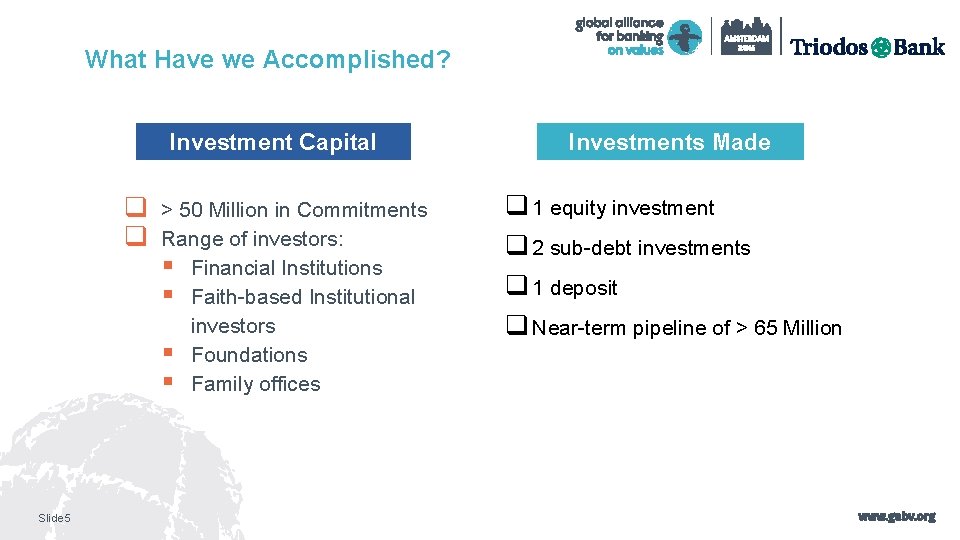 What Have we Accomplished? Investment Capital q q Slide 5 > 50 Million in