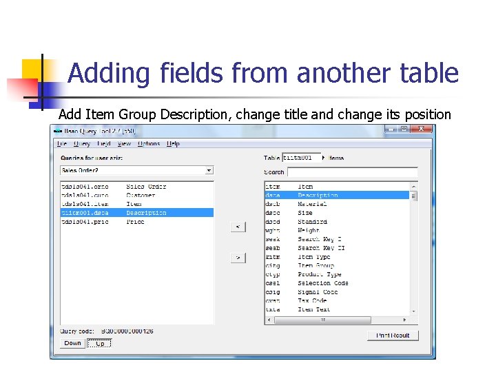 Adding fields from another table Add Item Group Description, change title and change its