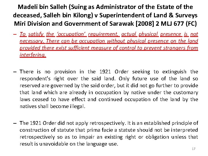 Madeli bin Salleh (Suing as Administrator of the Estate of the deceased, Salleh bin