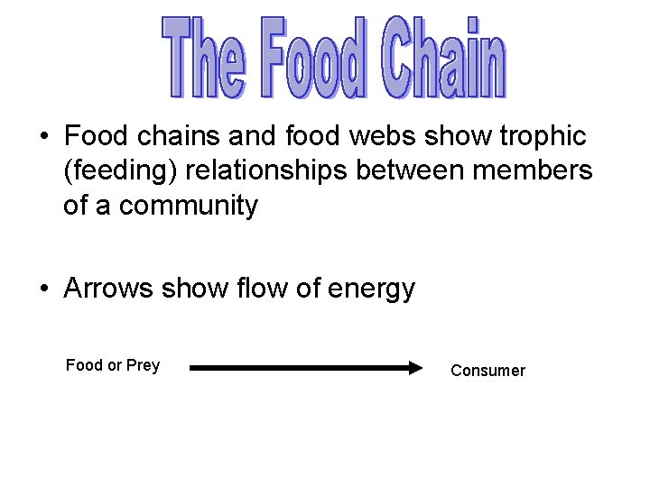  • Food chains and food webs show trophic (feeding) relationships between members of
