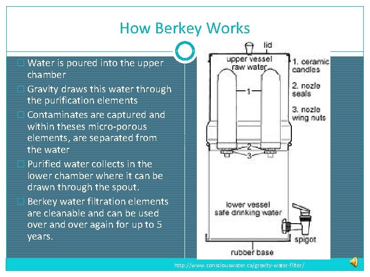 How Berkey Works � Water is poured into the upper chamber � Gravity draws