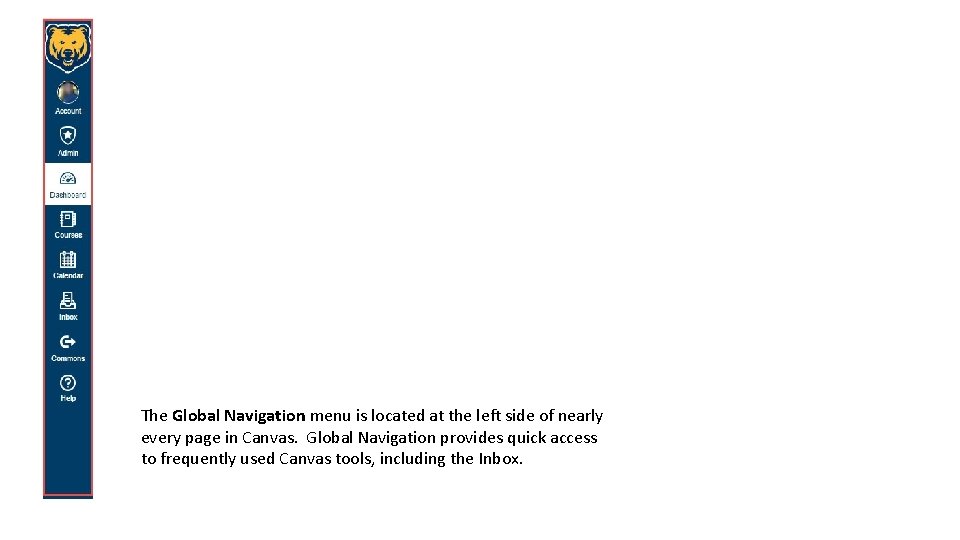 The Global Navigation menu is located at the left side of nearly every page