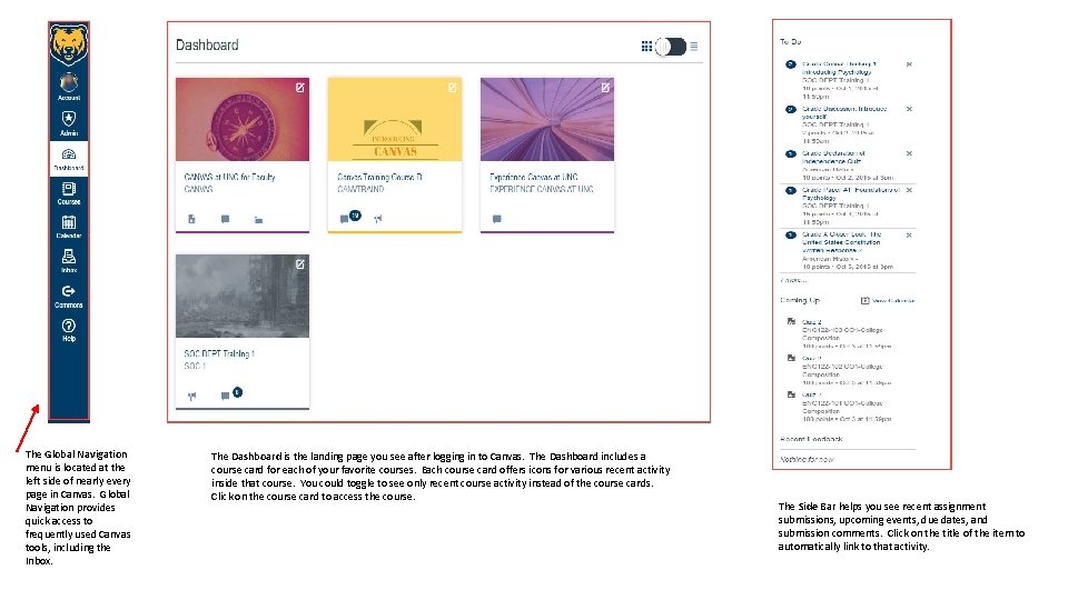 The Global Navigation menu is located at the left side of nearly every page