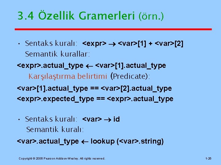 3. 4 Özellik Gramerleri (örn. ) • Sentaks kuralı: <expr> <var>[1] + <var>[2] Semantik