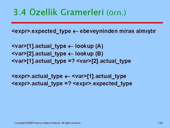 3. 4 Özellik Gramerleri (örn. ) <expr>. expected_type ebeveyninden miras almıştır <var>[1]. actual_type lookup