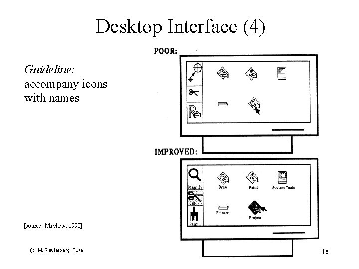 Desktop Interface (4) Guideline: accompany icons with names [source: Mayhew, 1992] (c) M. Rauterberg,