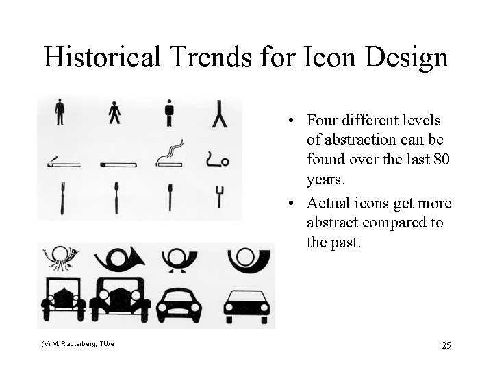 Historical Trends for Icon Design • Four different levels of abstraction can be found