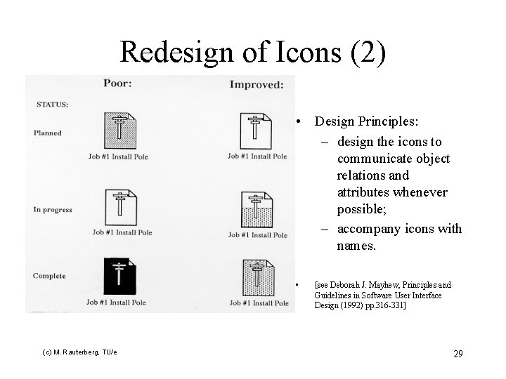 Redesign of Icons (2) • Design Principles: – design the icons to communicate object