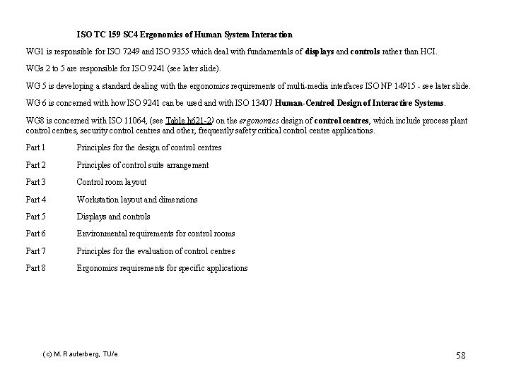 ISO TC 159 SC 4 Ergonomics of Human System Interaction WG 1 is responsible