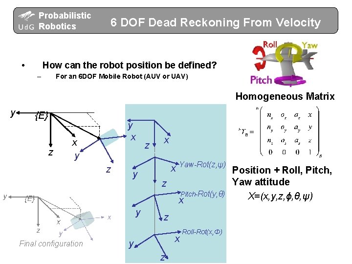 Probabilistic Robotics • 6 DOF Dead Reckoning From Velocity How can the robot position Probabilistic Robotics • 6 DOF Dead Reckoning From Velocity How can the robot position