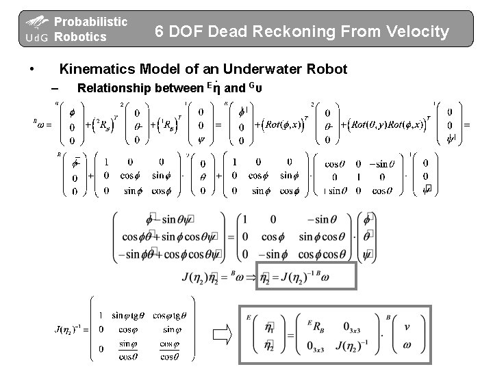 Probabilistic Robotics • – 6 DOF Dead Reckoning From Velocity Kinematics Model of an