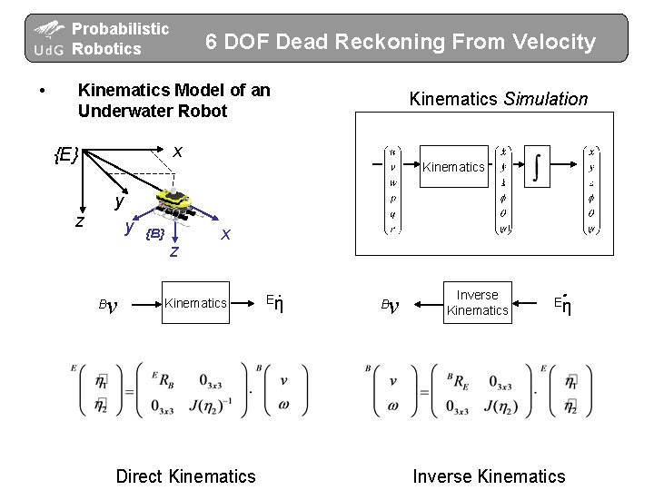 Probabilistic Robotics • 6 DOF Dead Reckoning From Velocity Kinematics Model of an Underwater Probabilistic Robotics • 6 DOF Dead Reckoning From Velocity Kinematics Model of an Underwater