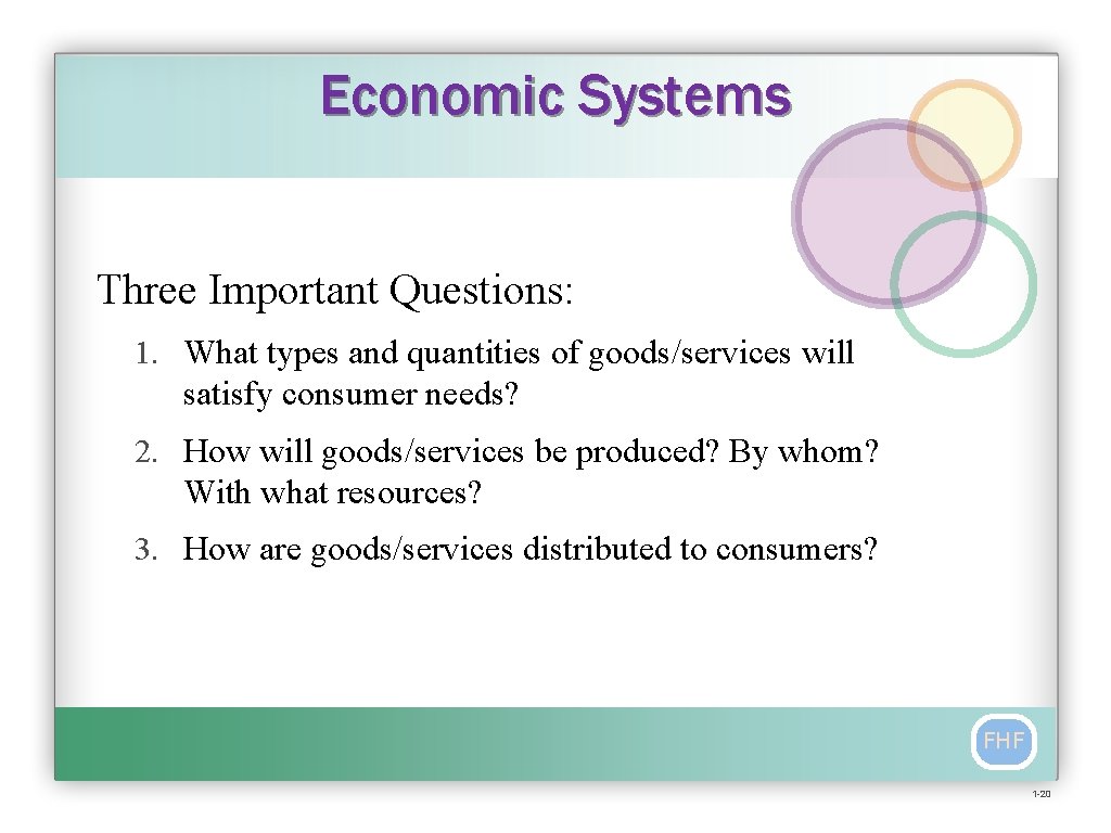 Economic Systems Three Important Questions: 1. What types and quantities of goods/services will satisfy