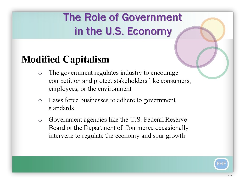 The Role of Government in the U. S. Economy Modified Capitalism o The government