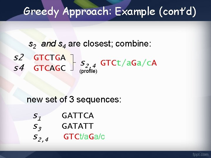 Greedy Approach: Example (cont’d) s 2 and s 4 are closest; combine: s 2