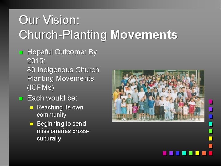 Our Vision: Church-Planting Movements n n Hopeful Outcome: By 2015: 80 Indigenous Church Planting