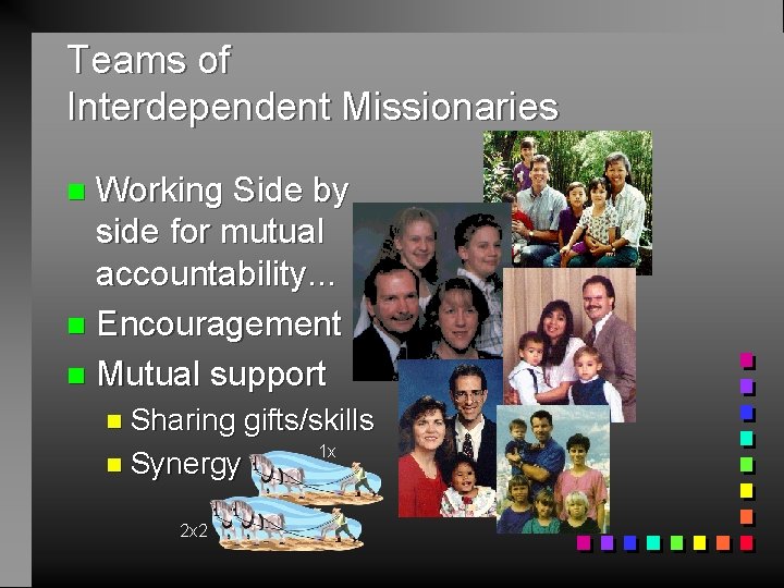 Teams of Interdependent Missionaries Working Side by side for mutual accountability. . . n