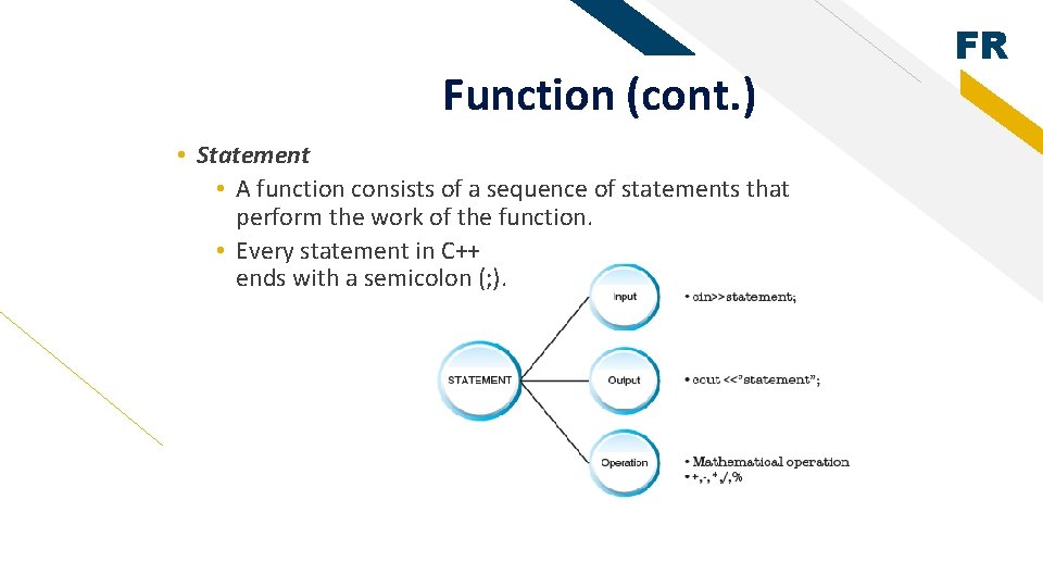 Function (cont. ) • Statement • A function consists of a sequence of statements