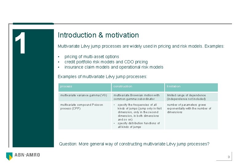 1 Introduction & motivation Multivariate Lévy jump processes are widely used in pricing and