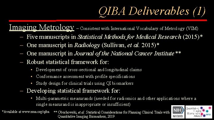 QIBA Deliverables (1) Imaging Metrology – Consistent with International Vocabulary of Metrology (VIM) –