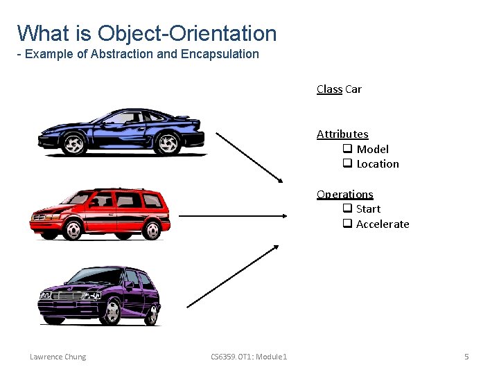 What is Object-Orientation - Example of Abstraction and Encapsulation Class Car Attributes q Model