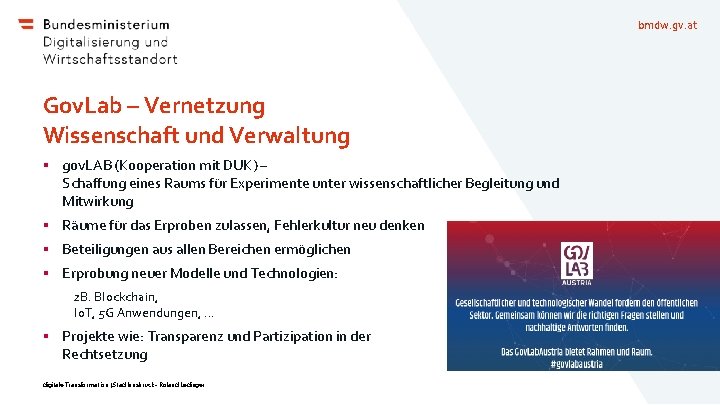 bmdw. gv. at Gov. Lab – Vernetzung Wissenschaft und Verwaltung § gov. LAB (Kooperation