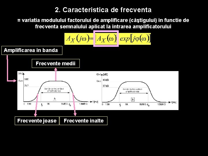 2. Caracteristica de frecventa = variatia modulului factorului de amplificare (câştigului) in functie de