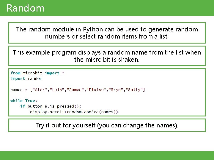 Random The random module in Python can be used to generate random numbers or Random The random module in Python can be used to generate random numbers or