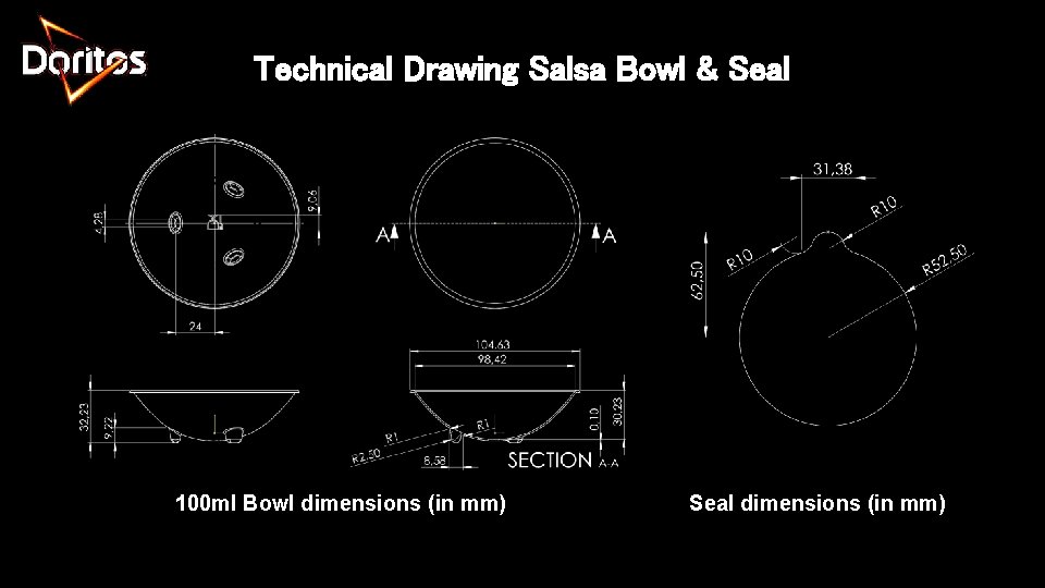 Technical Drawing Salsa Bowl & Seal 100 ml Bowl dimensions (in mm) Seal dimensions