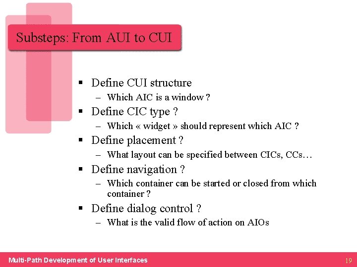 Substeps: From AUI to CUI § Define CUI structure – Which AIC is a
