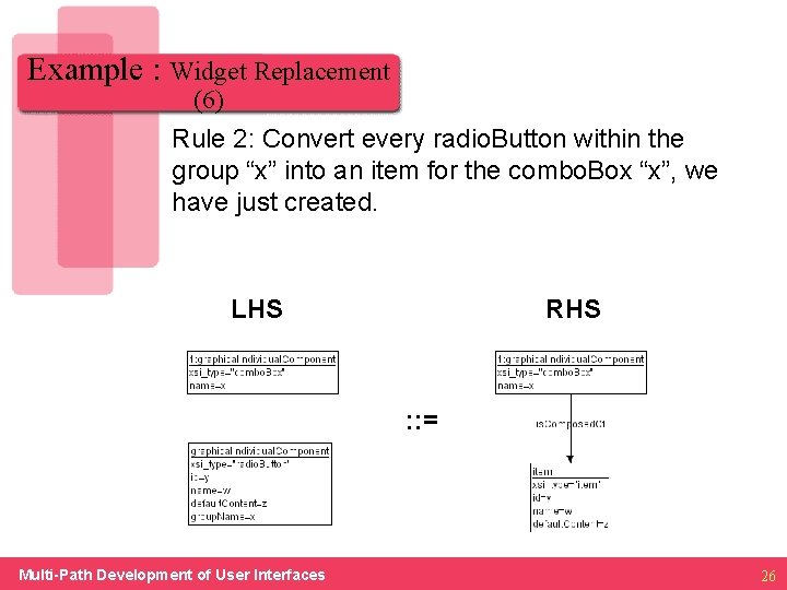 Example : Widget Replacement (6) Rule 2: Convert every radio. Button within the group
