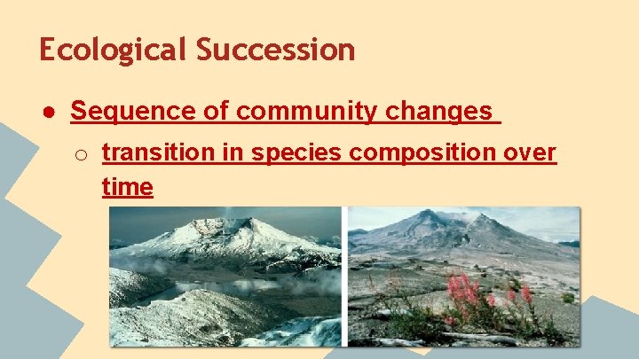 Ecological Succession ● Sequence of community changes o transition in species composition over time