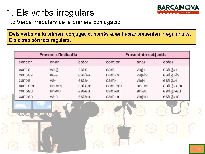 1. Els verbs irregulars 1. 2 Verbs irregulars de la primera conjugació Dels verbs 1. Els verbs irregulars 1. 2 Verbs irregulars de la primera conjugació Dels verbs