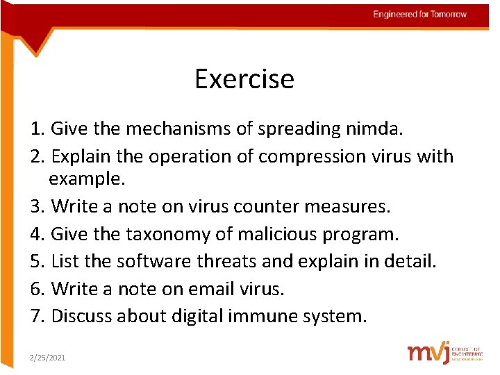 Exercise 1. Give the mechanisms of spreading nimda. 2. Explain the operation of compression