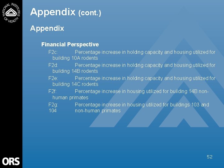 Appendix (cont. ) Appendix Financial Perspective F 2 c: Percentage increase in holding capacity