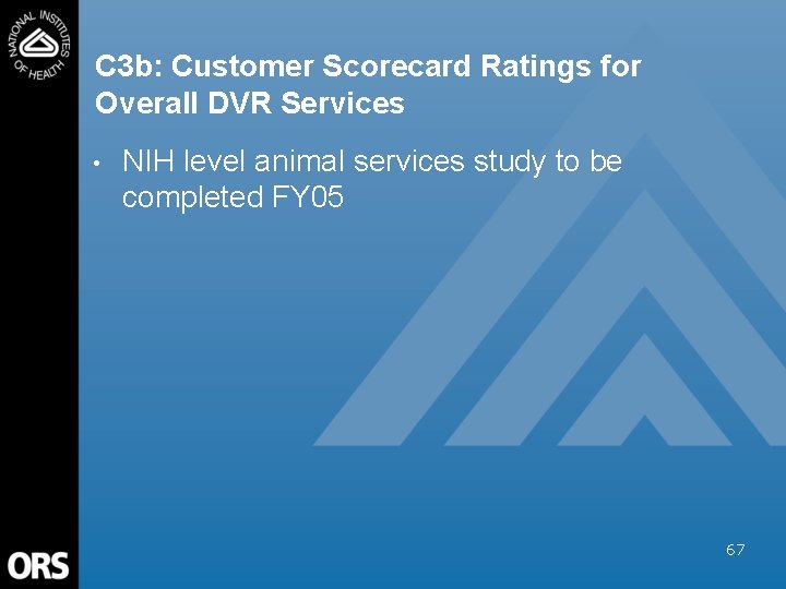 C 3 b: Customer Scorecard Ratings for Overall DVR Services • NIH level animal